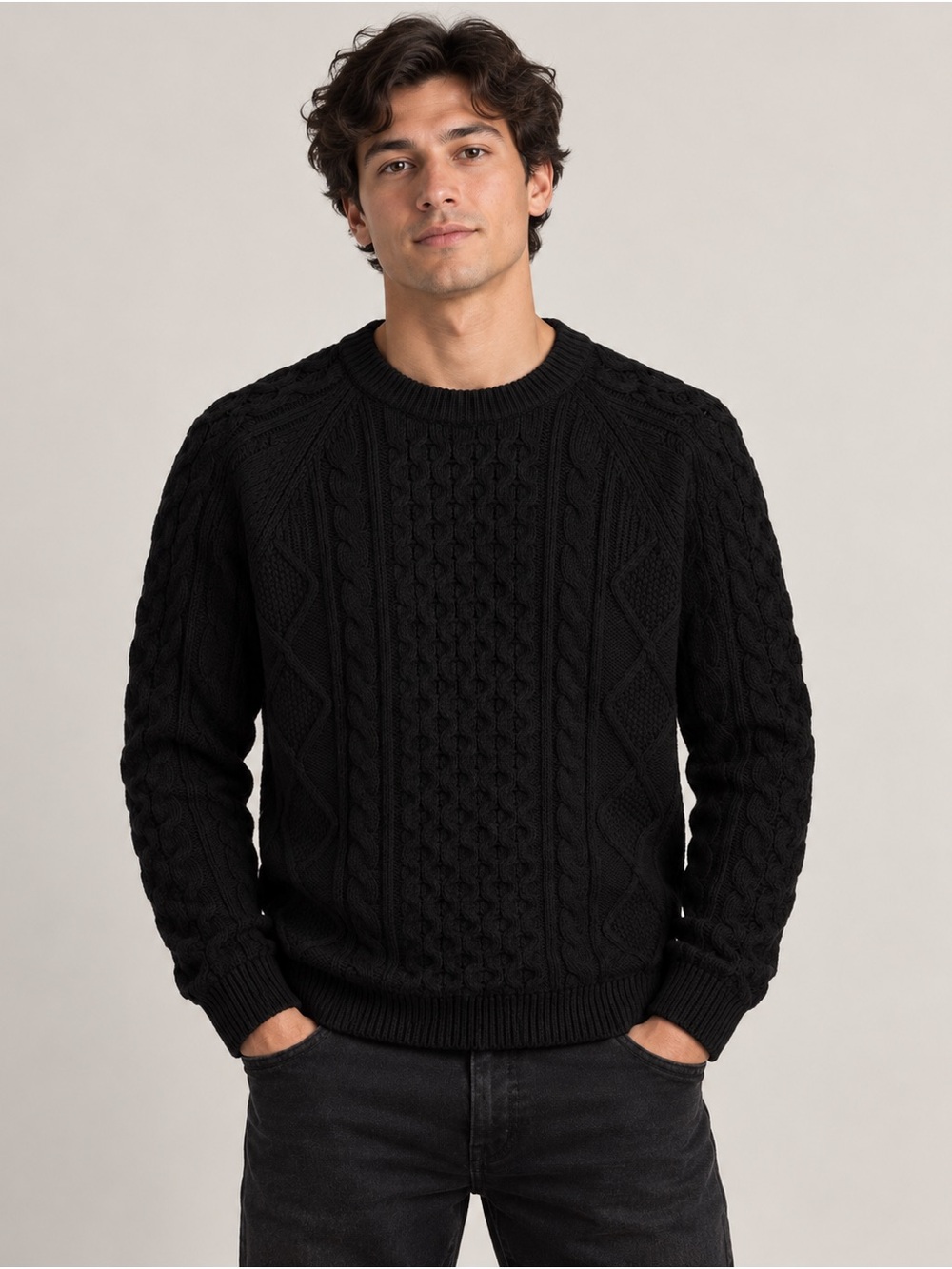 Nike Men’s Black Cable Knit Crewneck Sweater Size Small